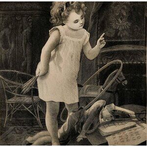 1881 Engraving Lovely Child Punishing George Washington Doll Victorian DWQQ18